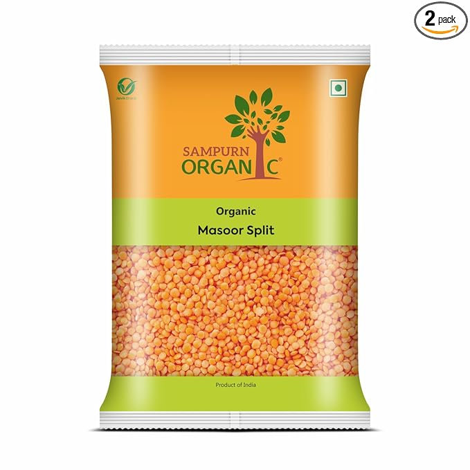 Sampurn Organic Red Masoor Dal Split 800 Gms (2 Pack of 400gms Each)