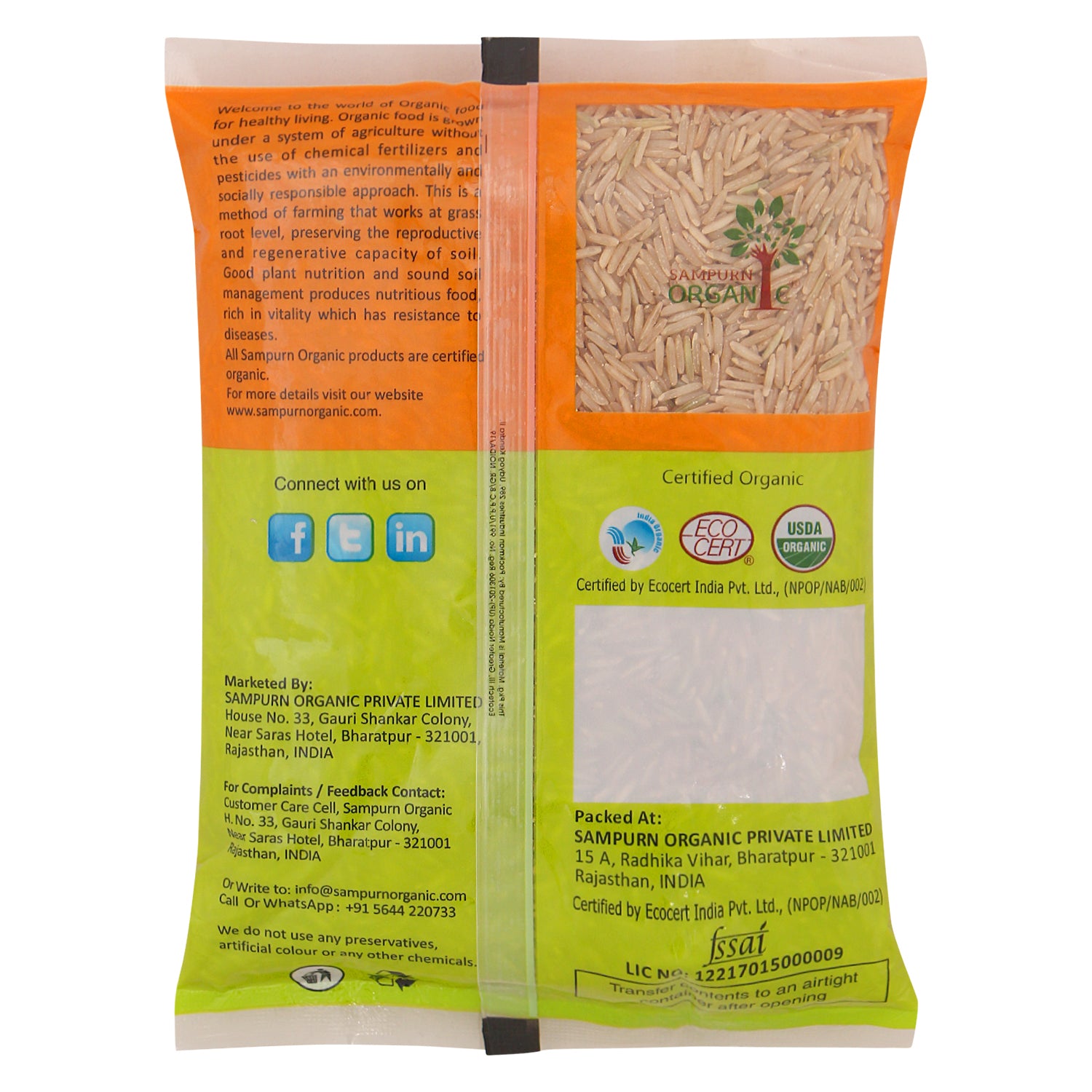 Sampurn Organic basmati brown rice 500 g combo pack for daily use basamati raice best quality chawal extra long grain for biryani good taste and healthy nutrition ogranic
