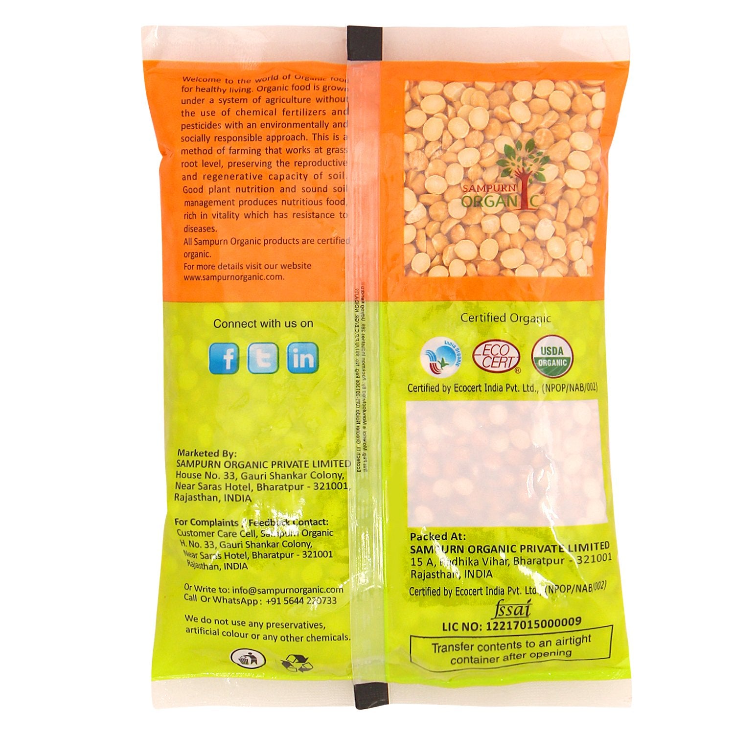 Sampurn Organic Chana dal namkeen 500 gm 1 kg combo pack yellow roasted daal chhole channa pulses dal500g chickpeas lentils peas curry nutrition recipe split bengal gram whole flour pulses ogranic