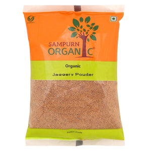 Sampurn organic jaggery powder for babies 500 gm fresh sugar suger grocery natural pure jaggary jaggry jagerry powered gur whole shakkar combo pack of 1 kg .  .Sampurn Organic Jaggery powder is made from evaporated organic sugar cane juice and it does not contain any chemical, calcium lime is added which is permitted .