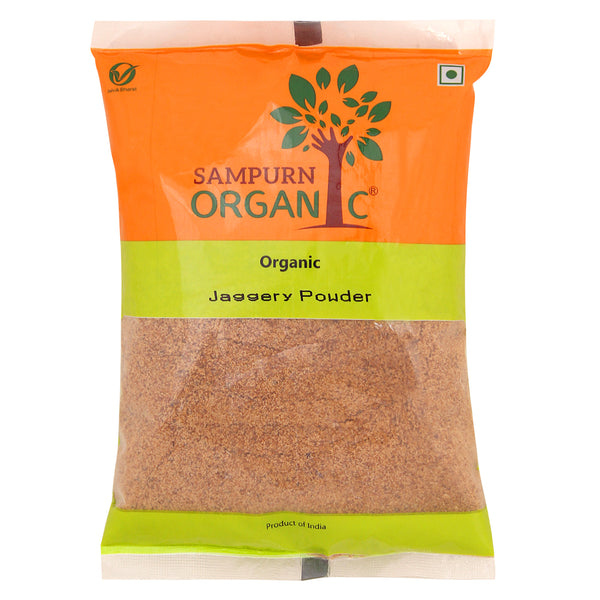 Sampurn organic jaggery powder for babies 500 gm fresh sugar suger grocery natural pure jaggary jaggry jagerry powered gur whole shakkar combo pack of 1 kg .  .Sampurn Organic Jaggery powder is made from evaporated organic sugar cane juice and it does not contain any chemical, calcium lime is added which is permitted .