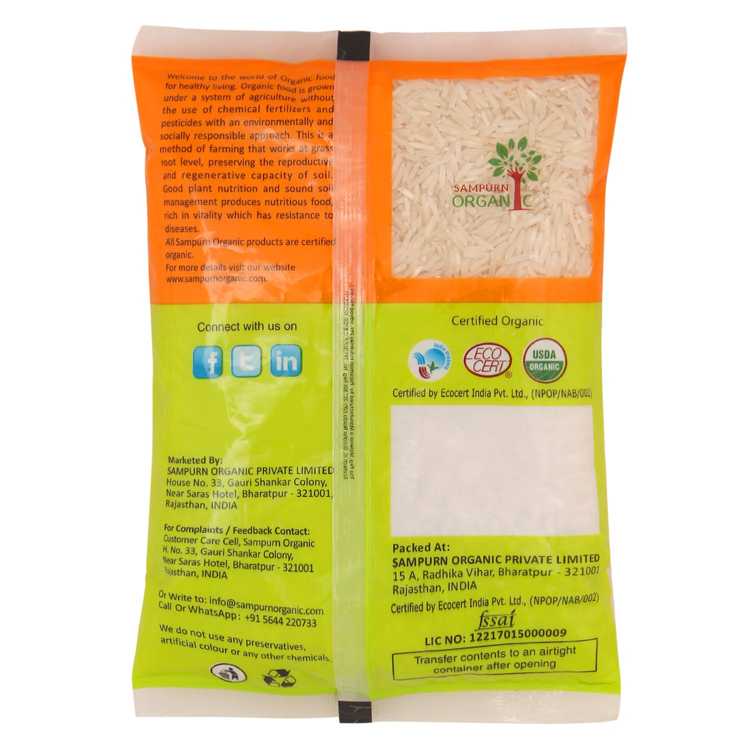 Sampurn Organic basmati white rice 500 g combo pack for daily use basamati raice best quality chawal extra long grain for biryani good taste and healthy nutrition ogranic, Organic White Basmati Rice,Rice , Basmati